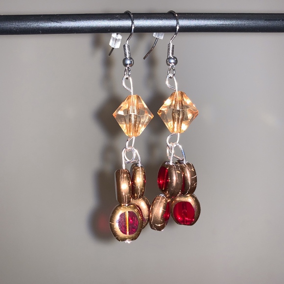 Gold & Red Dangled Earrings - Picture 1 of 1